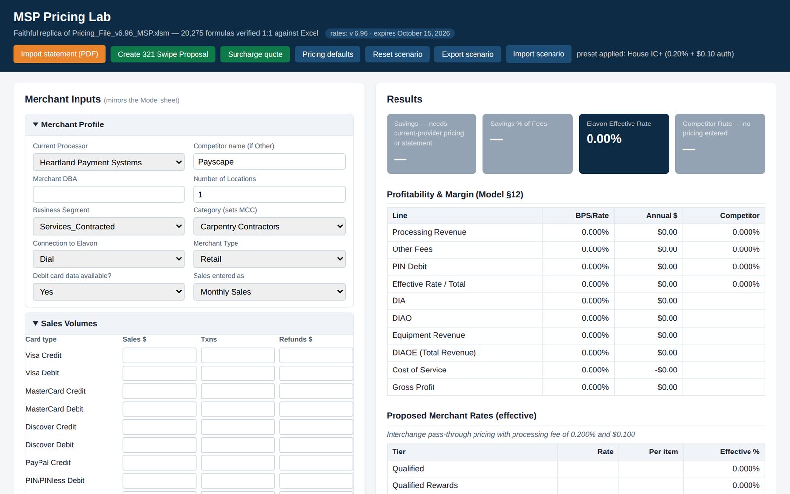 Pricing Lab & Statement Analyzer screenshot